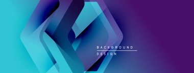 Soyut geometrik şekiller örtüşür, parlak mavi ve mor renkler yaratır. Modern tasarım elementleri dinamik hareket, parlak estetik.
