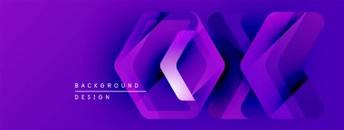 Soyut mor arkaplan katmanlı geometrik şekiller içerir. Gradyan etkisi derinlik yaratır, modern tasarım unsuru. Metin arkaplan tasarımı okur.