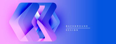 Soyut geometrik şekiller mor, mavi renkleri harmanlarlar. Gradyan arka plan modern görsel efekt yaratır. Tasarım yenilik ve teknoloji öneriyor.