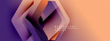 Soyut geometrik şekiller örtüşür, canlı bir değişim etkisi yaratır. Turuncu, mor renkler tasarımda baskın. Minimalist metin mevcut.