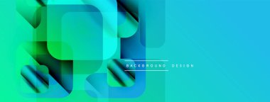 Soyut geometrik şekiller örtüşür, canlı turkuaz eğimleri yaratır. Modern tasarım elementleri dijital sanat, yenilik ve teknoloji öneriyor.