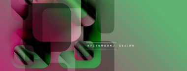 Soyut geometrik şekiller çakışıyor. Yeşil, pembe, mor renkler harmanlanır. Arka planlar ve sunumlar için modern tasarım öğesi. Minimalist stil.