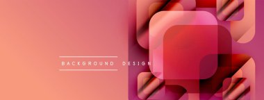 Soyut geometrik şekiller, pembe renkler, modern tasarım. Üst üste binen kareler dinamik görsel doku yaratır. Gradyan renkler derinlik sağlar.