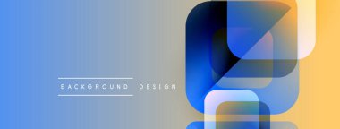 Soyut geometrik şekiller mavi ve turuncu renkleri harmanlarlar. Gradyan arka plan modern görsel efekt yaratır. Dijital projeler için uygun minimalist tasarım.