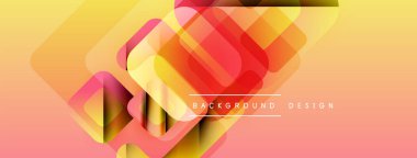 Soyut geometrik şekiller örtüşür, canlı bir gradyan arkaplan oluşturur. Sıcak renkler tasarıma hakim, modern estetiğe işaret ediyor.