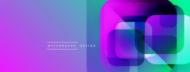 Soyut geometrik şekiller örtüşüyor, canlı renk eğimleri yaratıyor. Mor, mavi, yeşil renkler tasarımda baskın. Modern, şık arkaplan.