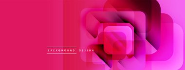 Soyut geometrik şekiller örtüşür, canlı pembe gradyan arkaplan oluşturur. Modern tasarım elementleri dijital sanat ve yenilik öneriyor.