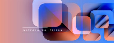 Soyut geometrik şekiller örtüşüyor, canlı renk eğimleri yaratıyor. Arka planda yumuşak pembeler, maviler, portakallar var. Modern tasarım ögesi.