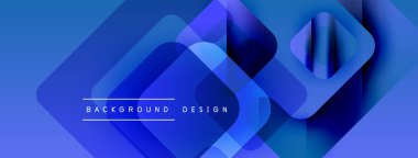 Soyut mavi geometrik şekiller kesişir. Gradyan arkaplan derinlik yaratır, modern tasarım ögesi. Metin arkaplan tasarımı okur.