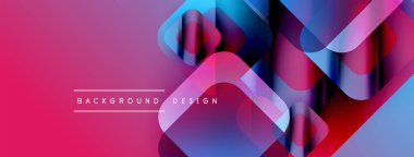Soyut geometrik şekiller örtüşür ve canlı pembe renk gradyanı yaratır. Modern tasarım elementleri teknoloji ve yenilik öneriyor. Minimalist metin mevcut.