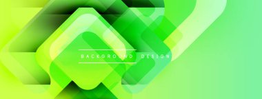 Soyut yeşil arkaplan. Üst üste binen kareler dinamik görsel efekt yaratır. Sunumlar ve web siteleri için modern tasarım uygun.