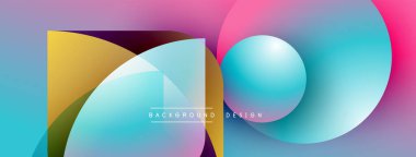 Soyut geometrik şekiller canlı renkleri harmanlarlar. Mezuniyet geçişleri modern görsel cazibe yaratır. Dizayn özellikleri üst üste binen daireler, kareler.