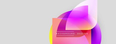 Soyut şekiller örtüşüyor, canlı renk değişimleri yaratıyor. Modern tasarım elementleri dinamik görsel iletişim öneriyor. Arkaplan açık gri.