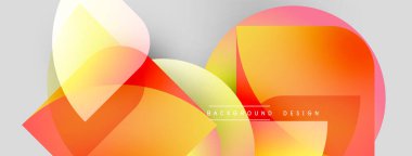 Soyut şekiller örtüşür, parlak turuncu ve sarı renkler yaratır. Gradyan etkileri olan modern tasarım. Minimalist biçim, temiz sunum.