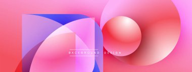 Soyut gradyanlar, pembeler, morlar modern arka plan yaratır. Üst üste binen şekiller derinliği, dinamik bileşimi gösteriyor. Metin arkaplan tasarımı okur.