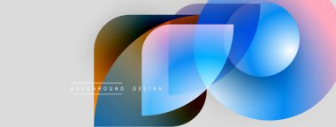 Soyut şekiller örtüşüyor, canlı renk değişimleri yaratıyor. Modern tasarım öğeleri akıcılık, yenilik, dinamik bileşim önerir.