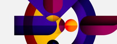 Üst üste binen renkli daireler, gradyanlar, şekiller içeren soyut bir kompozisyon. Modern tasarım, canlı renkler dinamik görsel etki yaratır.