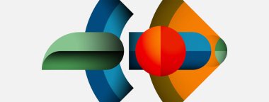 Soyut şekiller örtüşür, dinamik bileşim yaratır. Renkler harmanlanır, modern görsel ifade oluşturur. Temiz tasarım, basit geometri.