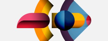 Soyut geometrik şekiller örtüşür, canlı renkli kompozisyon oluşturur. Modern tasarım pürüzsüz eğimlere ve kalın biçimlere sahiptir..