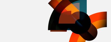 Soyut geometrik şekiller örtüşür, dinamik renkli kompozisyon yaratır. Sıcak tonlar baskın, daha serin renklerle zıt. Minimalist tasarım.