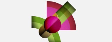 Soyut tasarım özellikleri üst üste binen renkli şekiller. Pembe, yeşil, kahverengi renkler beyaz arka planda dinamik kompozisyon oluşturur. Modern, geometrik.