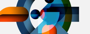 Soyut kompozisyon. Üst üste binen şekiller, dinamik görsel ilgi yaratır. Serin, sıcak renkler harmanlanır, modern tasarım oluşturulur.