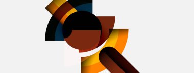 Soyut geometrik şekiller örtüşür, dinamik bileşim yaratır. Sıcak renkler baskın gelir, serin tonlarla zıtlaşır. Minimalist tasarım.