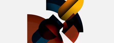 Soyut şekiller örtüşür, dinamik bileşim yaratır. Sıcak, serin tonlar harmanlanır, hareket, derinlik izlenimi verir. Minimalist tasarım, modern estetik.