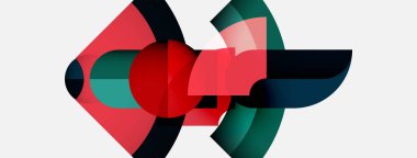 Soyut geometrik şekiller üst üste binerek canlı kırmızı, deniz mavisi ve deniz mavisi bileşimi oluşturur. Yumuşak eğimli minimalist tasarım. Modern sanat tarzı.