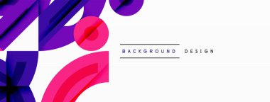 Soyut geometrik şekiller, canlı pembeler, morlar beyaz uzaya hakim. Modern tasarım elementleri dinamik görsel doku oluşturur.