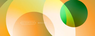 Soyut geometrik şekiller üst üste binerek sıcak renk değişimleri yaratıyor. Turuncu, sarı, yeşil renkler tasarımda baskın. Minimalist tarz, modern estetik.