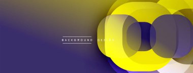 Soyut tasarım özellikleri üst üste binen sarı daireler. Mor 'dan altına geçiş aşamaları. Minimalist metin arkaplan tasarımı okur.