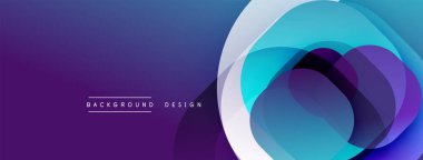 Soyut mor, turkuaz katmanlar dinamik arkaplan oluşturur. Modern tasarım üst üste binen daireler, gradyanlar içerir. Minimalist metin mevcut.