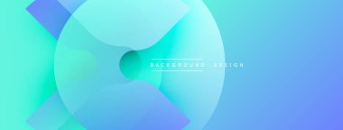Soyut arkaplan özellikleri üst üste binen daireler, gradyanlar. Mavi, turkuaz renkler tasarımda baskın. Minimalist estetik, modern his.