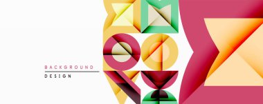 Soyut geometrik şekiller örtüşüyor, canlı renk eğimleri yaratıyor. Tasarım daireler, üçgenler, dikdörtgenler. Modern estetik, temiz çizgiler, minimalist tarz..