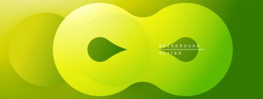 Soyut yeşil tasarım, akan şekiller, değişken renkler. Minimalist kompozisyon sonsuzluk sembolü, modern estetik.