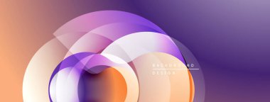 Soyut çemberler, gradyanlar, mor renkler tasarımda baskın. Modern, pürüzsüz geçişler görsel derinlik yaratır. Minimalist estetik.