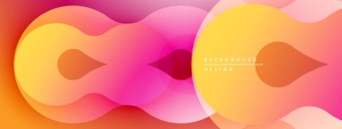 Soyut şekiller örtüşüyor, canlı gradyanlar yaratıyor. Sıcak renkler kompozisyona hakim, akıcılık ve hareketlilik göstergesi. Modern tasarım ögesi.