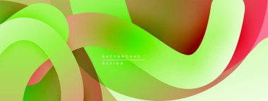 Soyut sıvı şekiller, canlı renklerin karışımı. Yeşil baskın, kırmızı, kahverengi aksanlı. Modern tasarım, pürüzsüz eğimler derinlik yaratır.