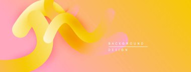 Soyut sıvı şekiller pembe ve sarı renkleri harmanlıyor. Gradyan arka plan dinamik görsel efekt yaratır. Modern tasarım ögesi.