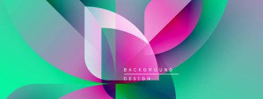 Soyut renkli şekiller çakışıyor. Canlı gradyanlar dinamik görsel efekt yaratır. Arkaplan ve sunumlar için uygun modern tasarım.