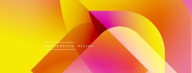 Soyut canlı tasarım, üst üste binen renkli şekiller. Gradyan renkler sarı, turuncu, pembe karışımı, dinamik görsel efekt yaratır.