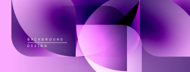 Soyut mor tasarım, üst üste binen şekiller. Gradyan renkler modern görsel efekt yaratır. Minimalist kompozisyon, pürüzsüz geçiş.