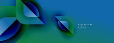 Soyut mavi yeşil tasarım. Üst üste binen şekiller dinamik görsel efekt yaratır. Sunumlar ve web siteleri için modern arkaplan uygun.