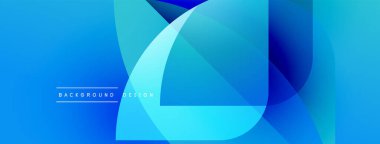 Soyut mavi tasarım, üst üste binen şekiller, gradyanlar, pürüzsüz geçişler. Modern estetik, uygun arkaplan ögesi.