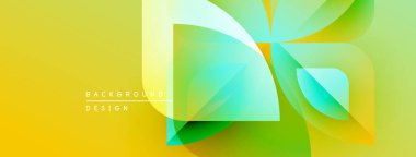 Soyut geometrik bileşim. Canlı gradyanlar sarı, yeşil ve turkuaz renkleri harmanlarlar. Modern tasarım enerji, akış ve dinamizmi çağrıştırıyor..