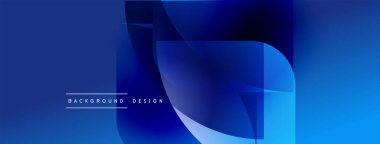 Soyut mavi tasarım üst üste binen şekiller, gradyanlar. Modern estetik, arka planlar ve sunumlar için uygun. Temiz, dinamik bileşim.