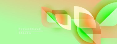 Soyut yeşil arkaplan. Üst üste binen şekiller dinamik görsel efekt yaratır. Yumuşak eğimler, modern tasarım elementleri mevcut.