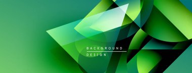 Soyut yeşil arkaplan. Geometrik şekiller örtüşür, dinamik görsel efekt yaratır. Modern tasarım elementleri pürüzsüz eğimler sunar.