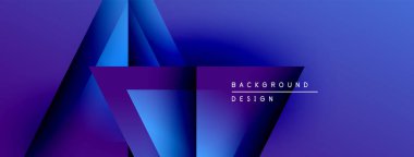 Soyut geometrik şekiller canlı mavi gradyan arkaplan oluşturur. Modern tasarım elementleri teknoloji ve yenilik öneriyor. Minimalist estetik.